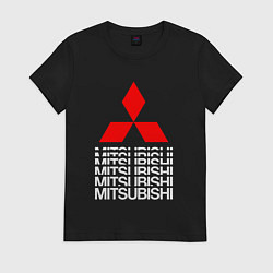 Футболка хлопковая женская MITSUBISHI МИЦУБИСИ МИТСУБИСИ МИЦУБИШИ LOGO STYLE, цвет: черный