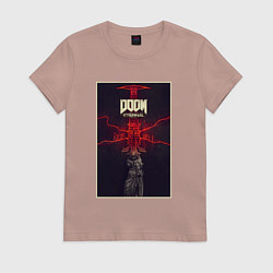 Футболка хлопковая женская DOOM ETERNAL POSTER ГОРНИЛО ПАЛАЧА, цвет: пыльно-розовый