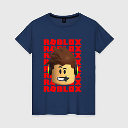 Футболка хлопковая женская ROBLOX RED LOGO LEGO FACE, цвет: тёмно-синий