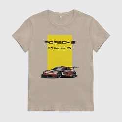 Футболка хлопковая женская Porsche Carrera 4S Motorsport, цвет: миндальный