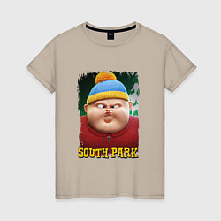 Футболка хлопковая женская Eric Cartman 3D South Park, цвет: миндальный
