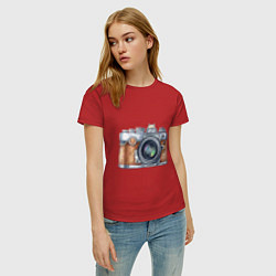 Футболка хлопковая женская Ретро фотокамера, цвет: красный — фото 2