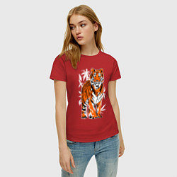 Футболка хлопковая женская Тигр в джунглях, цвет: красный — фото 2