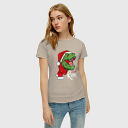 Футболка хлопковая женская T-rex Merry Roar, цвет: миндальный — фото 2