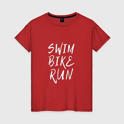 Футболка хлопковая женская SWIM BIKE RUN, цвет: красный