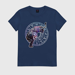 Футболка хлопковая женская Символ 2022 года - ТИГР, цвет: тёмно-синий