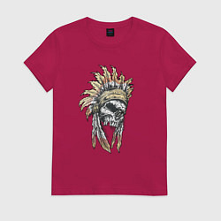 Футболка хлопковая женская Индеецindians, цвет: маджента
