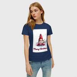 Футболка хлопковая женская Рождественский гномик, цвет: тёмно-синий — фото 2