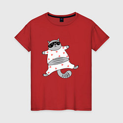 Футболка хлопковая женская Кот в пижаме, цвет: красный