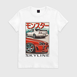 Футболка хлопковая женская Nissan Skyline Ниссан Скайлайн, цвет: белый