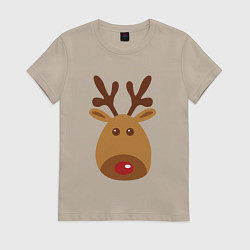 Футболка хлопковая женская Олень 2022, цвет: миндальный