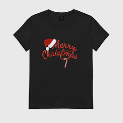 Футболка хлопковая женская Надпись Merry Christmas Новый Год, цвет: черный