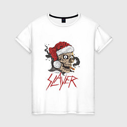 Футболка хлопковая женская SLAYER SKULL SANTA NEW YEAR, цвет: белый