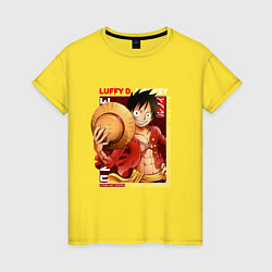 Футболка хлопковая женская Ван-Пис One Piece, Луффи Мугивара, цвет: желтый
