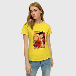 Футболка хлопковая женская Ван-Пис One Piece, Луффи Мугивара, цвет: желтый — фото 2