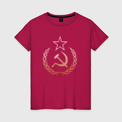 Футболка хлопковая женская Символы СССР стиль полутон, цвет: маджента