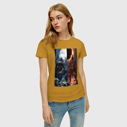 Футболка хлопковая женская Dark Souls x Bloodborne Дарк Соулс, цвет: горчичный — фото 2