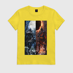 Футболка хлопковая женская Dark Souls x Bloodborne Дарк Соулс, цвет: желтый