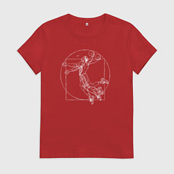 Футболка хлопковая женская Витрувианский баскетболист, цвет: красный