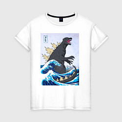 Футболка хлопковая женская Godzilla in The Waves Eastern, цвет: белый