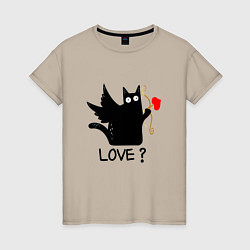 Футболка хлопковая женская LOVE CAT WHAT cat, цвет: миндальный