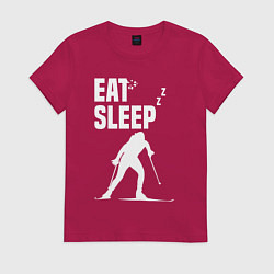 Футболка хлопковая женская Ешь, Спи, Биатлон, цвет: маджента