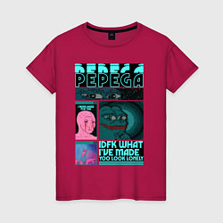 Футболка хлопковая женская Pepega и мемы Пиксель арт, цвет: маджента
