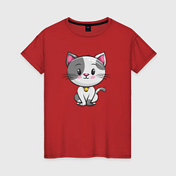 Футболка хлопковая женская Серый маленький котенок, цвет: красный