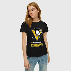 Футболка хлопковая женская Питтсбург Пингвинз , Pittsburgh Penguins, цвет: черный — фото 2