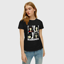 Футболка хлопковая женская Ramones, Рамонес Портреты, цвет: черный — фото 2