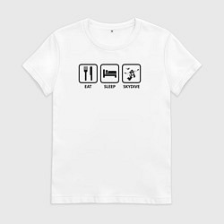 Футболка хлопковая женская Есть Спать Прыгать с парашютом, цвет: белый