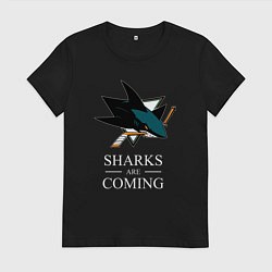 Футболка хлопковая женская Sharks are coming, Сан-Хосе Шаркс San Jose Sharks, цвет: черный