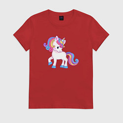 Футболка хлопковая женская Единорог unicorn, цвет: красный