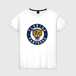 Футболка хлопковая женская Florida Panthers Флорида Пантерз Логотип, цвет: белый