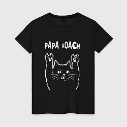 Футболка хлопковая женская Papa Roach Рок кот, цвет: черный