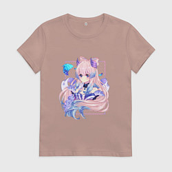 Футболка хлопковая женская Задумчивая Кокоми, цвет: пыльно-розовый