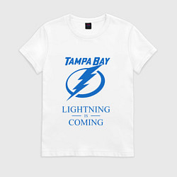 Футболка хлопковая женская Tampa Bay Lightning is coming, Тампа Бэй Лайтнинг, цвет: белый