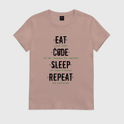 Футболка хлопковая женская EAT CODE SLEEP REPEAT, цвет: пыльно-розовый