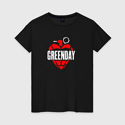 Футболка хлопковая женская Green day рок группа, цвет: черный