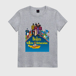 Футболка хлопковая женская The Beatles on a Yellow Submarine, цвет: меланж