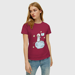 Футболка хлопковая женская Мышь-космонавт, цвет: маджента — фото 2