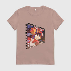 Футболка хлопковая женская Tengen Toppa Gurren Lagann, Камина, Йоко Литтнер и, цвет: пыльно-розовый
