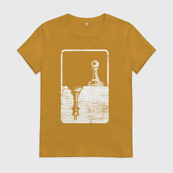 Футболка хлопковая женская Шахматы БелыеЧерные - пешка и король, цвет: горчичный