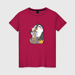 Футболка хлопковая женская Pinguin Ramen, цвет: маджента