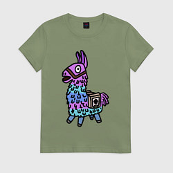 Футболка хлопковая женская Фортнайт Лама Fortnite Lama, цвет: авокадо