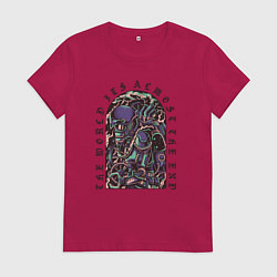 Футболка хлопковая женская Робот воин в противогазе, цвет: маджента