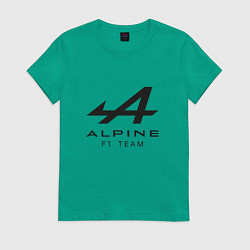 Футболка хлопковая женская Alpine F1 team Black Logo, цвет: зеленый