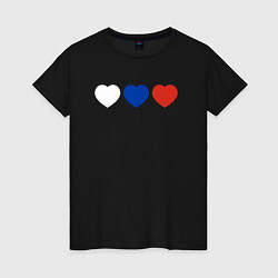 Футболка хлопковая женская Сердце триколор, цвет: черный