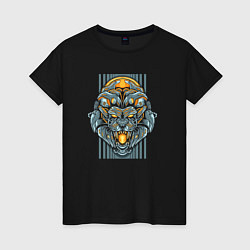 Футболка хлопковая женская Lion Mecha Cyborg, цвет: черный