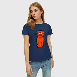 Футболка хлопковая женская Забаный красный кот, цвет: тёмно-синий — фото 2